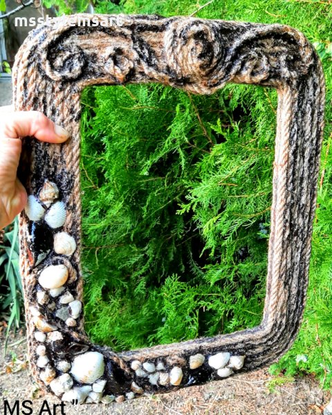 #Огледало с #декорация от #конопено #въже и #морски #дарове! Ръчна изработка!, снимка 1