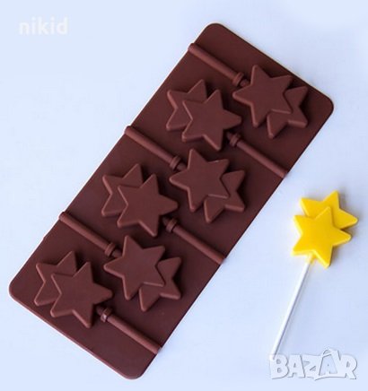 6 двойни звезди близалки силиконов молд форма за шоколад украса декорация торта топер, снимка 1