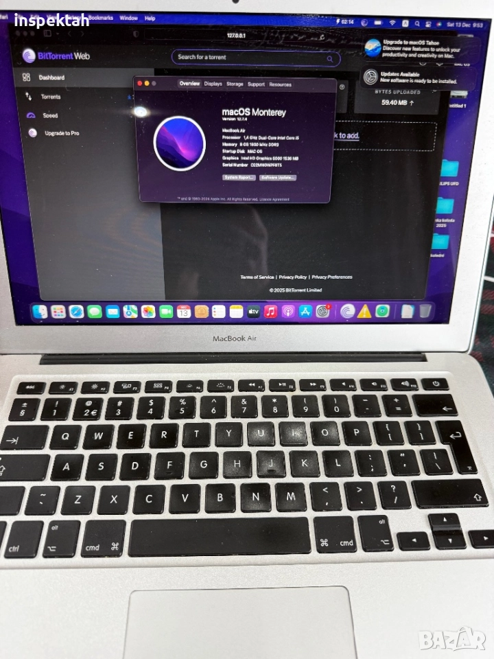 Лаптоп Apple MacBook Air A1466, снимка 1