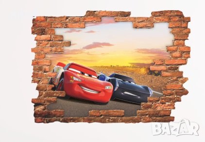 3D ефект тухли 2 коли колите маккуин макуин cars стикер постер за стена лепенка самозалепващ, снимка 1