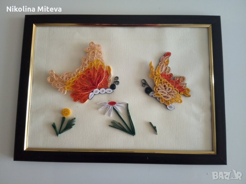 Квилинг картина " Оранжеви пеперуди ", снимка 1