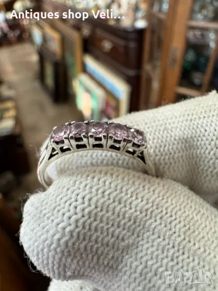 Сребърен пръстен с розови циркони №6246 , снимка 1