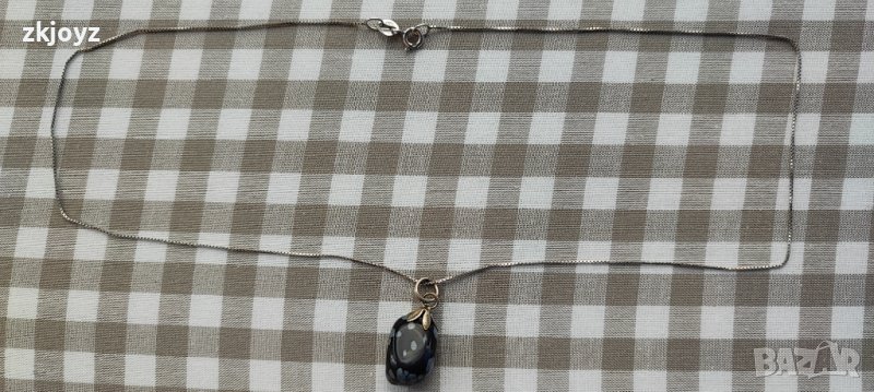 СРЕБЪРНО КОЛИЕ С ЕСТЕСТВЕН КАМЪК 4.41/ ПРОБА 925, снимка 1