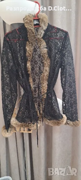 Дантелено сакенце/наметало с естествен пух, снимка 1