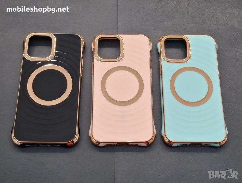 iPhone 12/12 Pro кейс със златен ринг розов черен зелен, снимка 1
