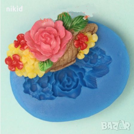Панер с цветя овал силиконов молд форма за декорация торта фондан шоколад и др, снимка 1