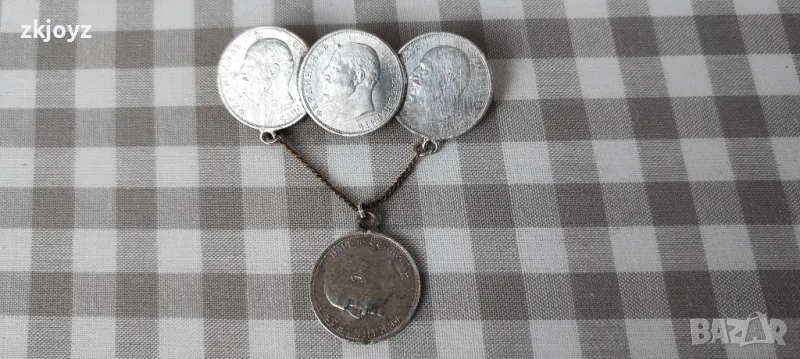 СТАРИННА СРЕБЪРНА БРОШКА МОНЕТИ ФЕРДИНАНД I / ПРОБА 835, снимка 1