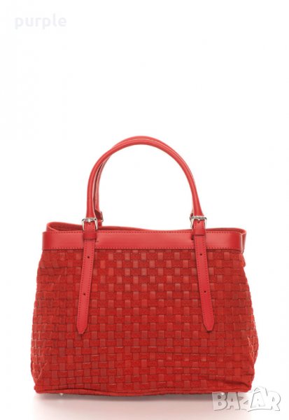 Червена велурена чанта с плетен дизайн, снимка 1