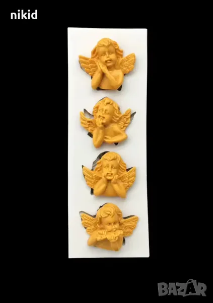 4 пози малък ангел подпрян силиконов молд форма фондан шоколад смола гипс декор , снимка 1