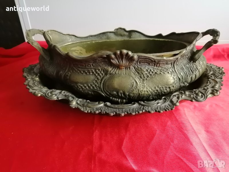 Стара Бронзова БАРОКОВА ЖАРДИНИЕРА с Поставка, снимка 1
