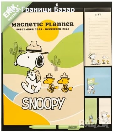 Нов Магнитен календар Snoopy 2026 за хладилник със списък, стикери и химикал, снимка 1