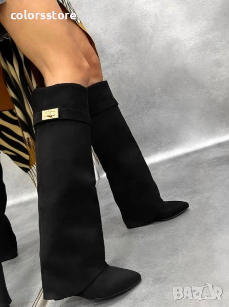 Ботуши на платформа - черен велур - K-40, снимка 1