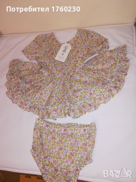 Детска рокличка с флорални мотиви и гащички , снимка 1