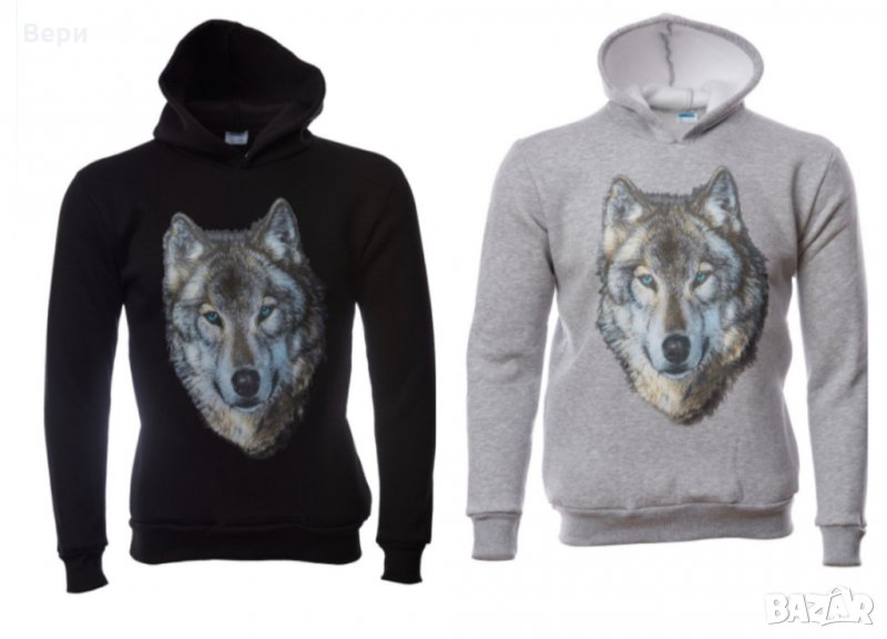 Нов мъжки суичър с трансферен печат Вълк със сини очи, в два цвята, снимка 1