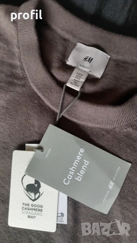 Нов мъжки пуловер с кашмир H&M M, снимка 3 - Пуловери - 53220538