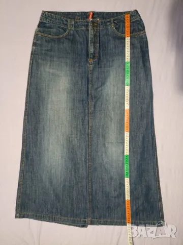 Дълга дънкова права пола с цепка отзад L, снимка 6 - Поли - 48449566