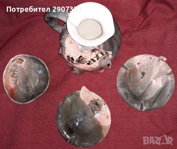 Керамичен комплект: кана, чинийка и два пепелника, снимка 6 - Декорация за дома - 38914421