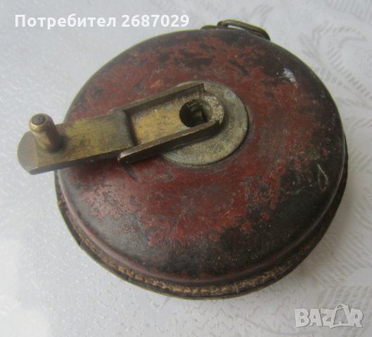 Стара ролетка 10 метра,  ролетка за мерене, кожа месинг маркировка, кутия кожа и дърво за цигари