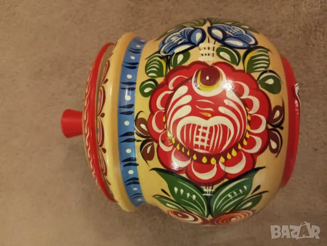 Винтидж руска дървена захарница, ръчно рисувана. , снимка 3 - Декорация за дома - 47676153