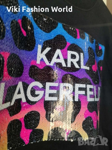 KARL Lagerfeld Дамска Тениска с Пайети Овърсайз, снимка 5 - Тениски - 53183466