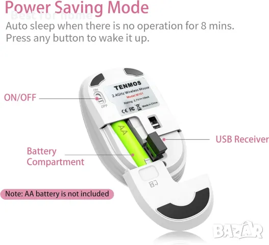 TENMOS M101  Сладка, безжична, компютърна мишка с USB приемник, снимка 6 - Клавиатури и мишки - 50190546