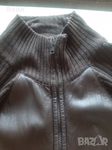 Мъжка кафява жилетка с кожен акцент, снимка 6 - Суичъри - 36847514