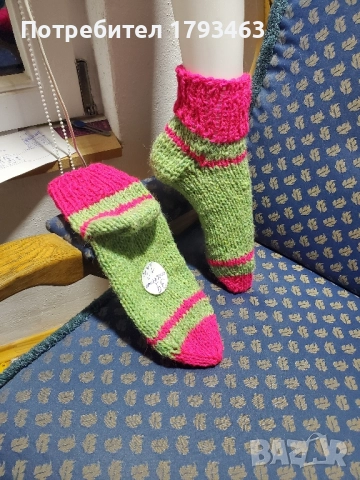 Ръчно плетени дамски чорапи от вълна, размер 39, снимка 2 - Дамски чорапи - 51516138