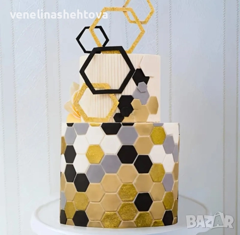 3 броя различни размери шестоъгълници резци фондан декорация торта бисквитки , снимка 3 - Форми - 52873499