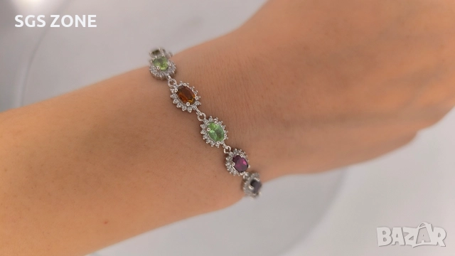 Ръчно изработена сребърна гривна с мулти турмалин, снимка 13 - Гривни - 52577758