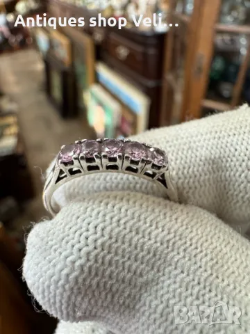 Сребърен пръстен с розови циркони №6246 , снимка 1