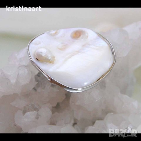 Пръстен с естествен седеф АРТ, снимка 8 - Пръстени - 34919193