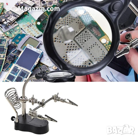 Мощна професионална настолна увеличителна лупа помощна ръка с LED осветление за запояване платки, снимка 2 - Поялници и запояване - 50921105