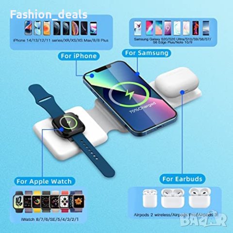 Сгъваемо безжично зарядно устройство 3 в 1 бързо магнитно преносимо, снимка 7 - Аксесоари за Apple - 40323232