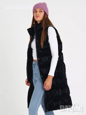 Дълъг  зимен  елек с лъскав ефект, снимка 2 - Елеци - 38256813