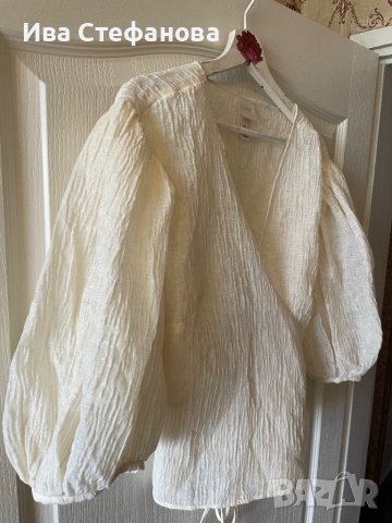 Страхотен нов бял елегантен официален топ наметка hm H&M с буфан ръкав , снимка 9 - Корсети, бюстиета, топове - 40210287