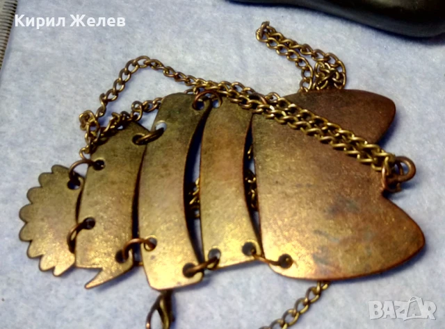 СТАРА ПОМЕДНЕНА ОГЪРЛИЦА с ФИГУРАЛНА ВИСУЛКА БУХАЛЧЕ 26959, снимка 5 - Колиета, медальони, синджири - 51255607