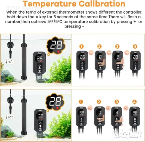 hygger Титаниев аквариумен нагревател, 200 W потопяем с цифров дисплей, за 114-152 литра аквариуми, снимка 2 - Оборудване за аквариуми - 49566638