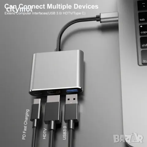 Хъб USB C към HDMI адаптер, Type C to HDMI 4К, USB 3.0 and Type C PD, снимка 4 - Други - 47892189