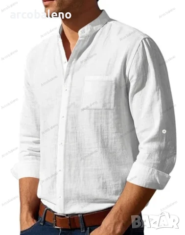 Ежедневна мъжка риза с дълъг ръкав и изправена яка, 5цвята , снимка 13 - Ризи - 50472152