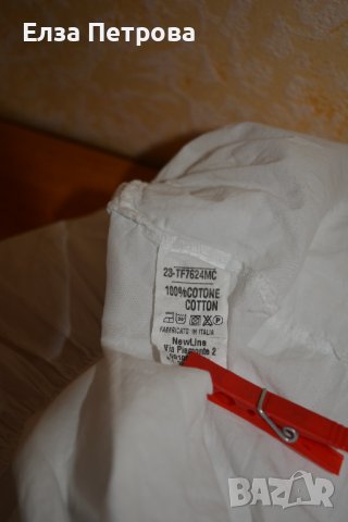 Бяла памучна банкетна риза с къдрици и 3/4 ръкав, снимка 4 - Ризи - 43111725