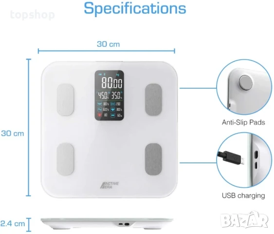 НОВА, ТЕСТВАНА Active Era® умен кантар с Bluetooth и приложение, литиева вградена батерия..., снимка 3 - Други - 50577308