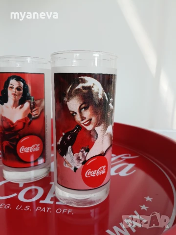 Coca-Cola , Кока Кола, метална табла , поднос с две чаши , снимка 3 - Чаши - 50696660