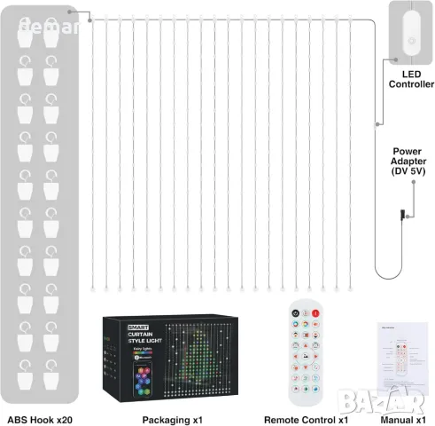 Интелигентни светлини за завеси SWAREY, променящи цвета LED светлини с приложение, дистанционно, снимка 7 - Лед осветление - 47337714