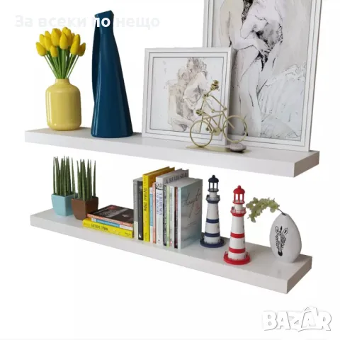 2 стенни MDF полици за съхранение на книги/DVD, бели, снимка 2 - Етажерки - 47309409