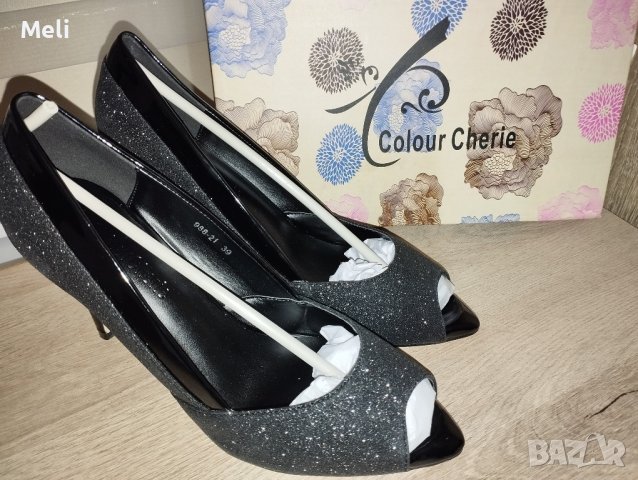 Дамски бляскави черни токчета, снимка 5 - Дамски обувки на ток - 43690597
