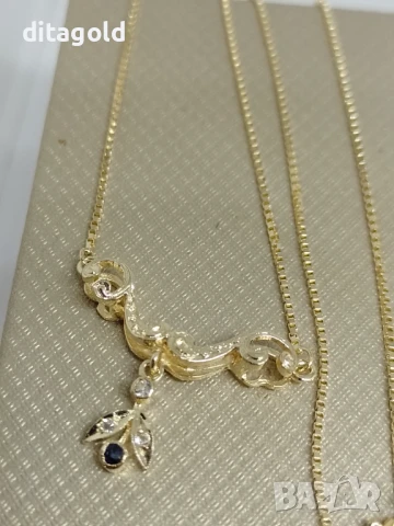 Реновирано 14К златно колие с естествени сапфир и бели топази, снимка 1