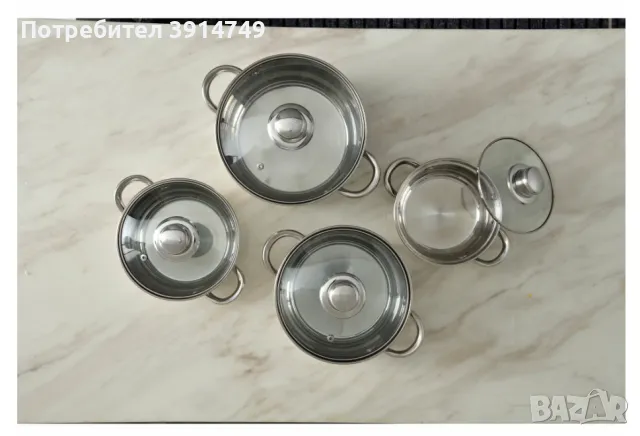 Комплект 4 тенджери с капаци Bergner; дебел инокс и термоустойчиво стъкло, за всички видове котлони, снимка 2 - Съдове за готвене - 47675892