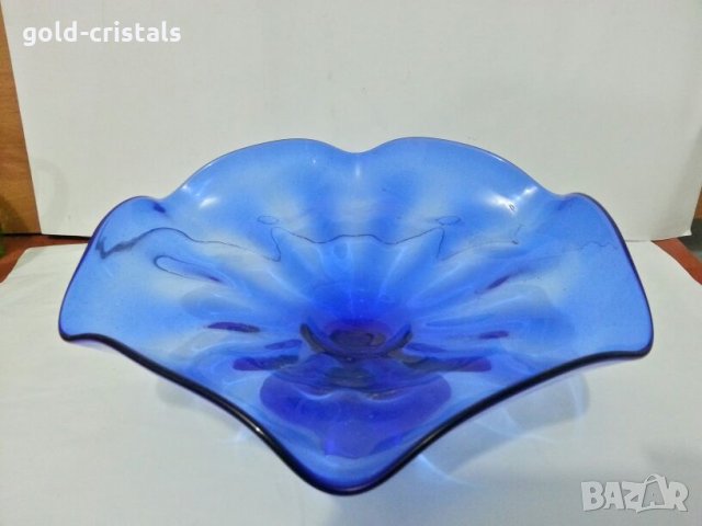 Кристална купа фруктиера  цветно стъкло кобалт , снимка 2 - Антикварни и старинни предмети - 27162751