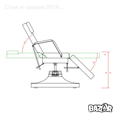 Хидравлична кушетка Sart 180 х 60/84 х 57/75 см - черна, снимка 2 - Кушетки - 43834389