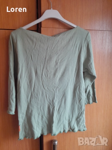 Зелена блузка с дантела три четвърт ръкав, снимка 7 - Блузи с дълъг ръкав и пуловери - 52585337